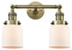 2-Light Small Bell 16" Bath Fixture, Antique Brass, Glass: White Cased