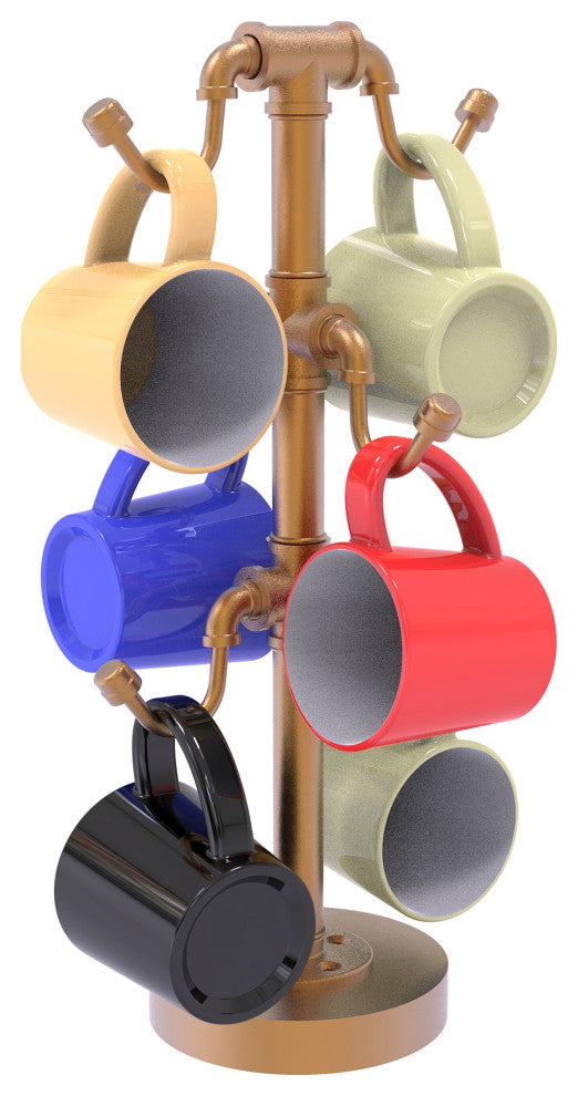 Pipeline Countertop 6 Coffee Mug Holder, Brushed Bronze