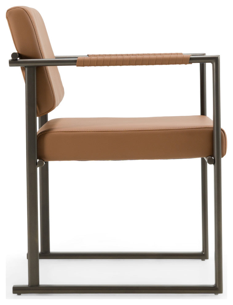 Modrest Atlan Modern Camel Vegan Leather + Dark Gold Dining Chair
