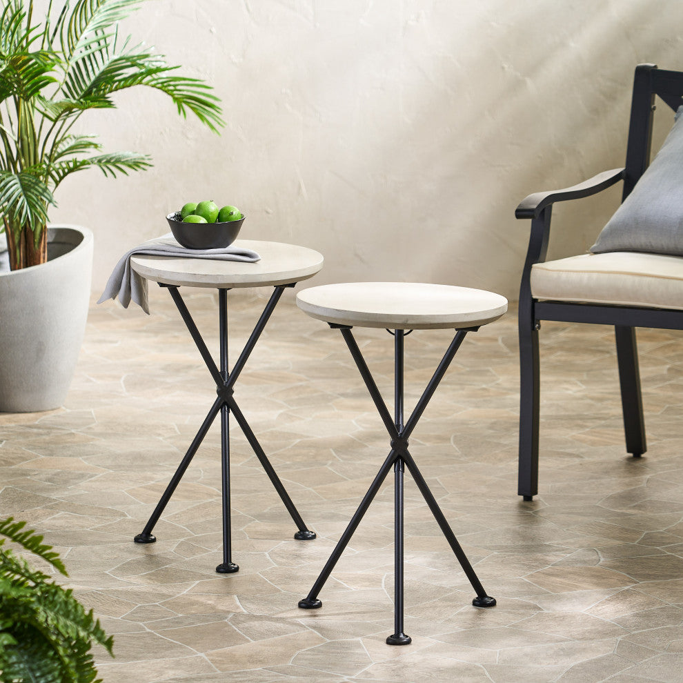GDF Studio Nasir Outdoor Foldable Side Table, Light Gray, Set of 2