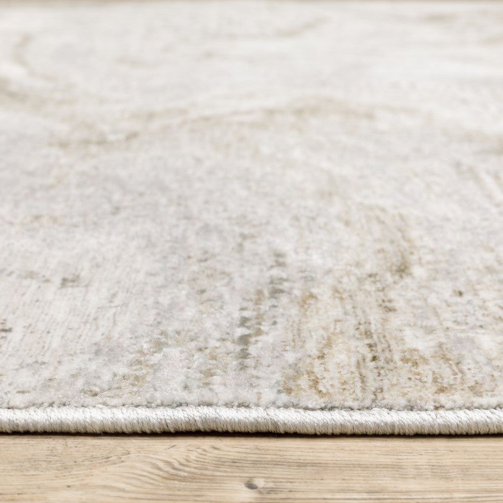 Noble Marbled Abstract Ivory/ Tan Indoor Area Rug, Ivory, 5'3"x7'6"