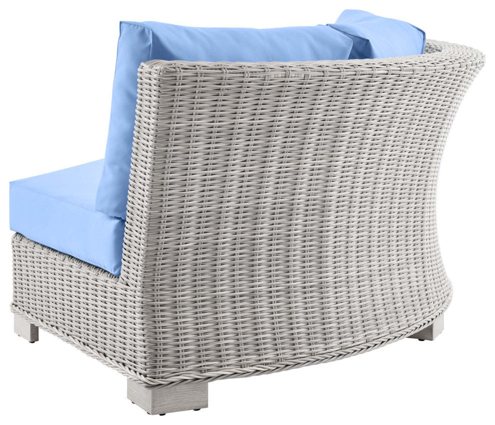Lounge Sectional Sofa Chair Table Set, Rattan, Wicker, Gray Blue, Outdoor