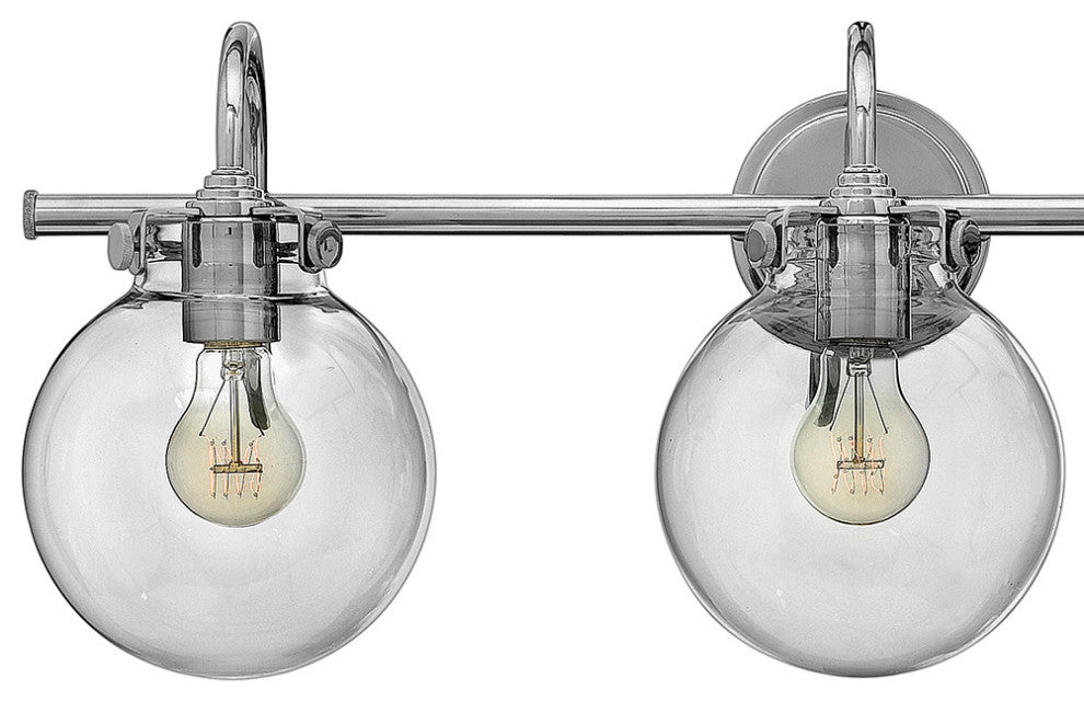 Hinkley Congress Medium Globe Glass Three Light Vanity, Chrome
