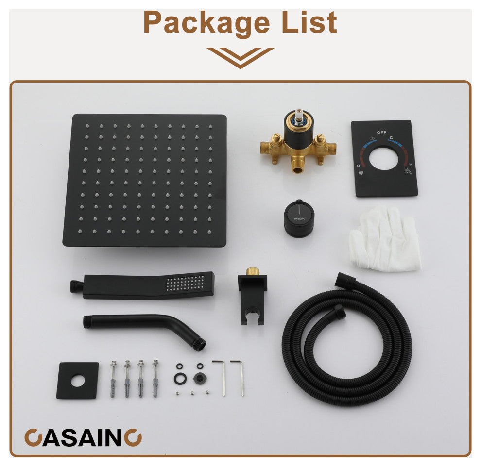 10inch Wall Mount Dual Function Showerhead Thermostatic Shower System, Matte Black