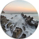 Rocky Beach With White Waters, Seashore Round Metal Wall Art, 11"