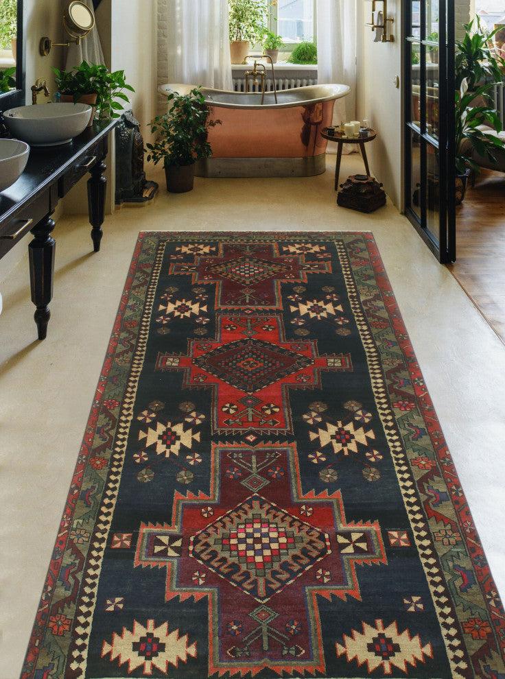 Fine Vintage Distressed Simten Navy/Gray Runner, 3'10x9'5
