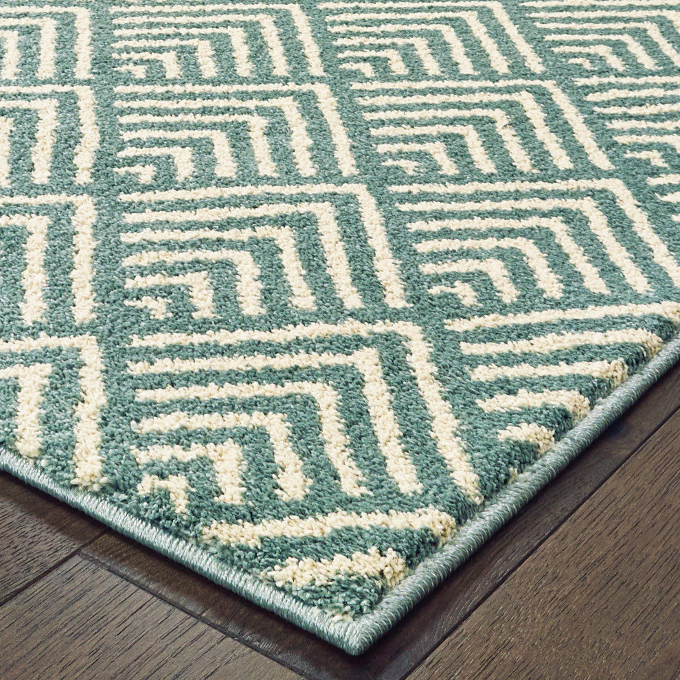 Carolina Geometric Ecaille Blue/Ivory Area Rug, 2'x3'
