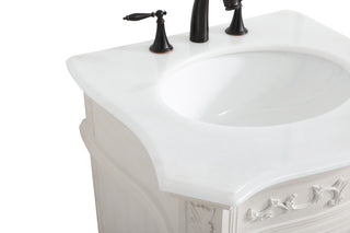 24" Single Bathroom Vanity, Antique White With Ivory White Engineered Marble