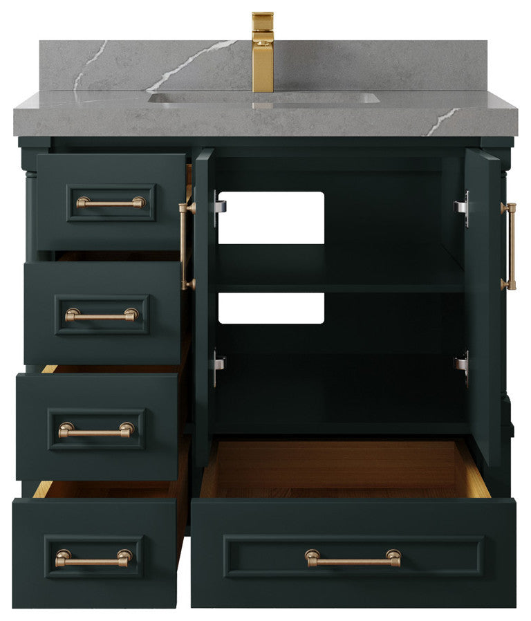 Aberdeen 36 Center Sink Bath Vanity in Dark Forest Green 2" Piatra Gray