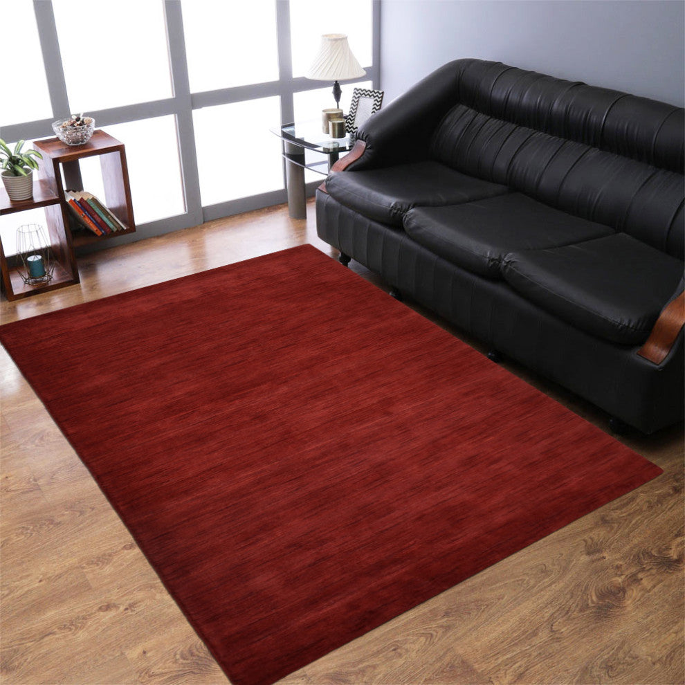 HAND KNOTTED LOOM WOOL ECO-FRIENDLY AREA RUGS - Rectangle, Dark Red, Solid
