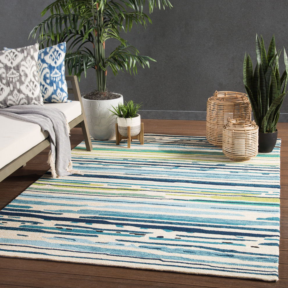 Jaipur Living Sketchy Lines Indoor/Outdoor Abstract Blue/Green Area Rug, 7'6"x9'