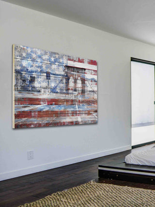 "Patriotic Overlay" Print on White Wood, 60"x40"