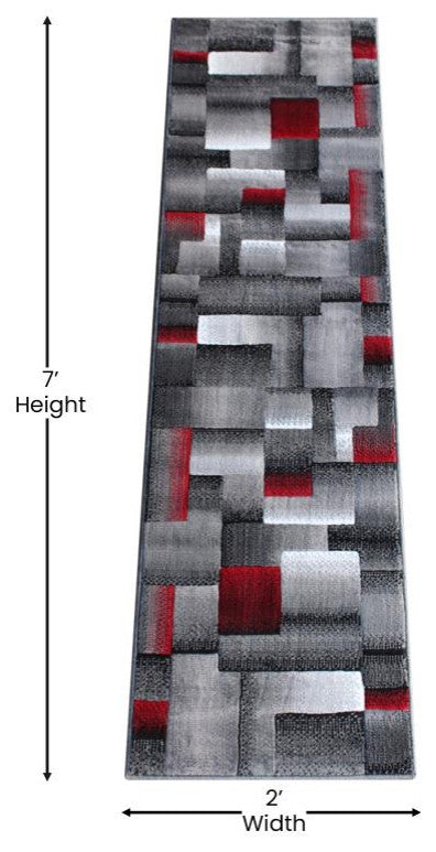 Elio Collection Color Blocked Area Rug, Red, 2' X 7'