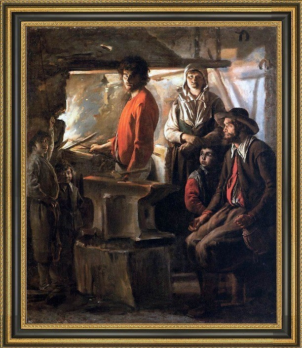 Le Nain Brothers Blacksmith at His Forge Framed Premium Canvas Print, 20"x25"