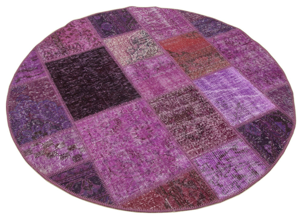 Rug N Carpet - Handwoven Anatolian 4' 9" x 4' 9" Small Round Patchwork Rug