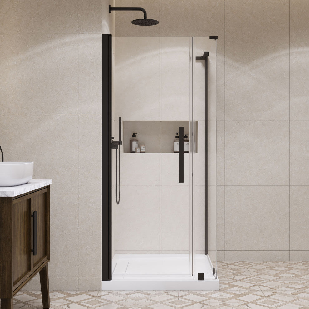 Pasadena 36"Wx36"Dx74 3/4"H Corner Pivot Shower Kit Black Base
