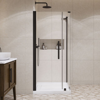 Pasadena 36"Wx36"Dx74 3/4"H Corner Pivot Shower Kit Black Base