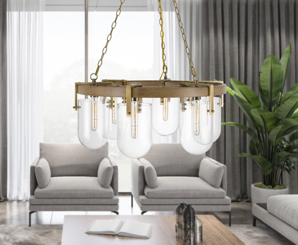 Stovall 60W metal/glass/birch wood hangin light, Fx-3812-6