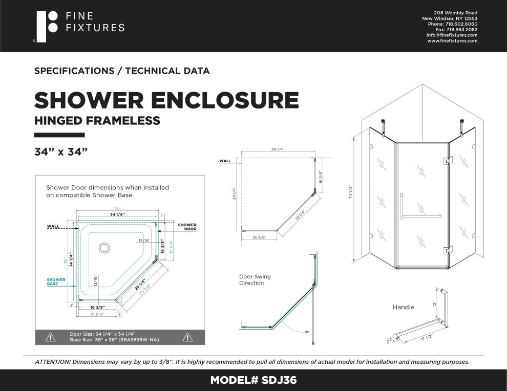 Shower Enclosure Neo Angle Frameless Tempered Glass, Polished Chrome, 34" X 34"