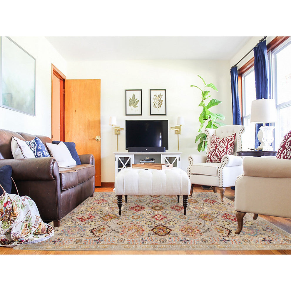 THE SUNSET ROSETTES Wool And Pure Silk Hand Knotted Oriental Rug, 6'1"x9'0"