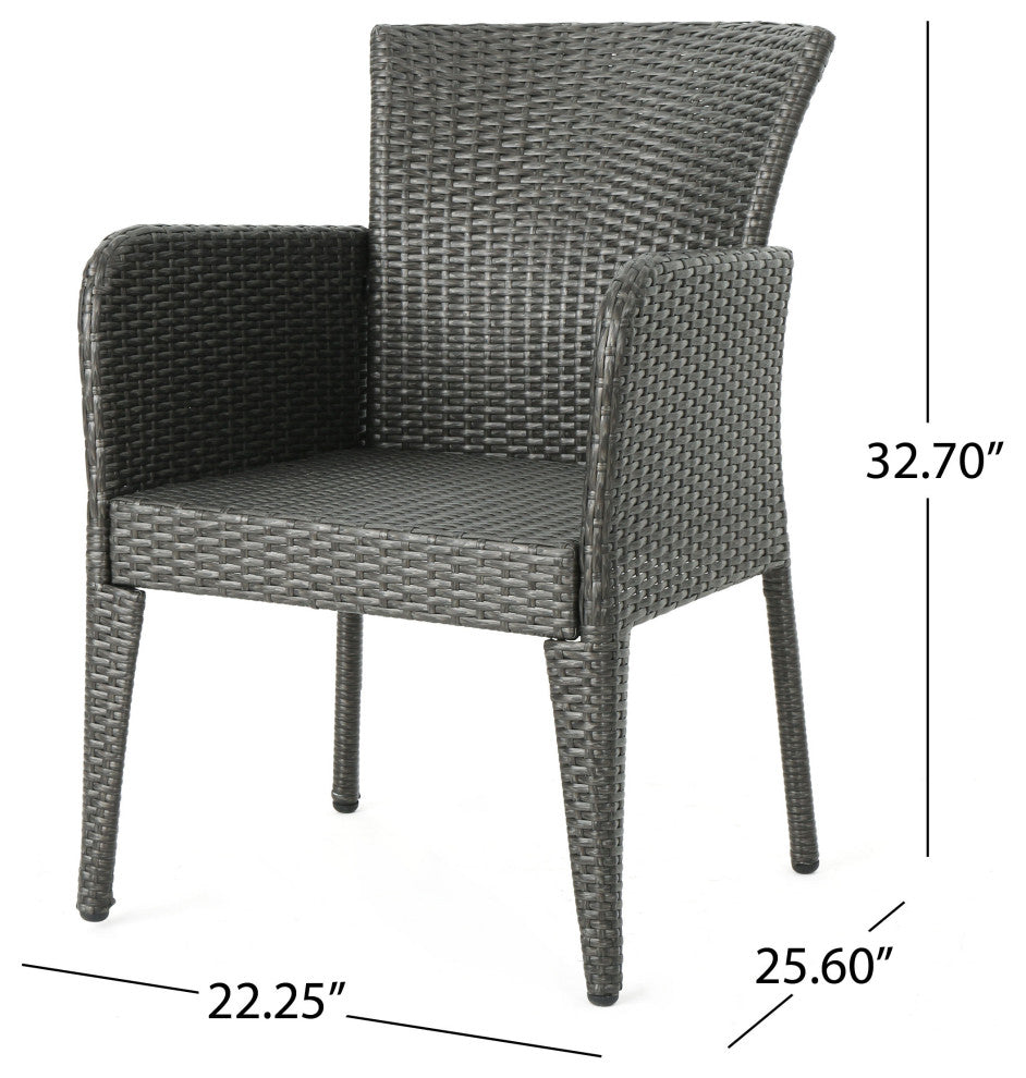 GDF Studio Daisy Outdoor Gray Wicker Dining Chair, Set of 2