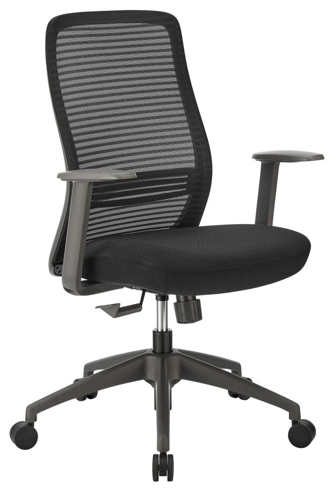 Kasper Mid-Back Office Chair, Black Mesh Back and Black Fabric Seat