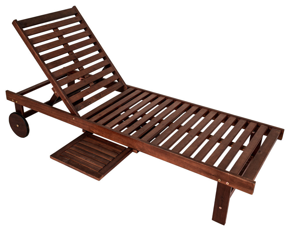 Seabrook 69"x24" Outdoor Acacia Lounger With Cushion, 5-Position, Dark Brown