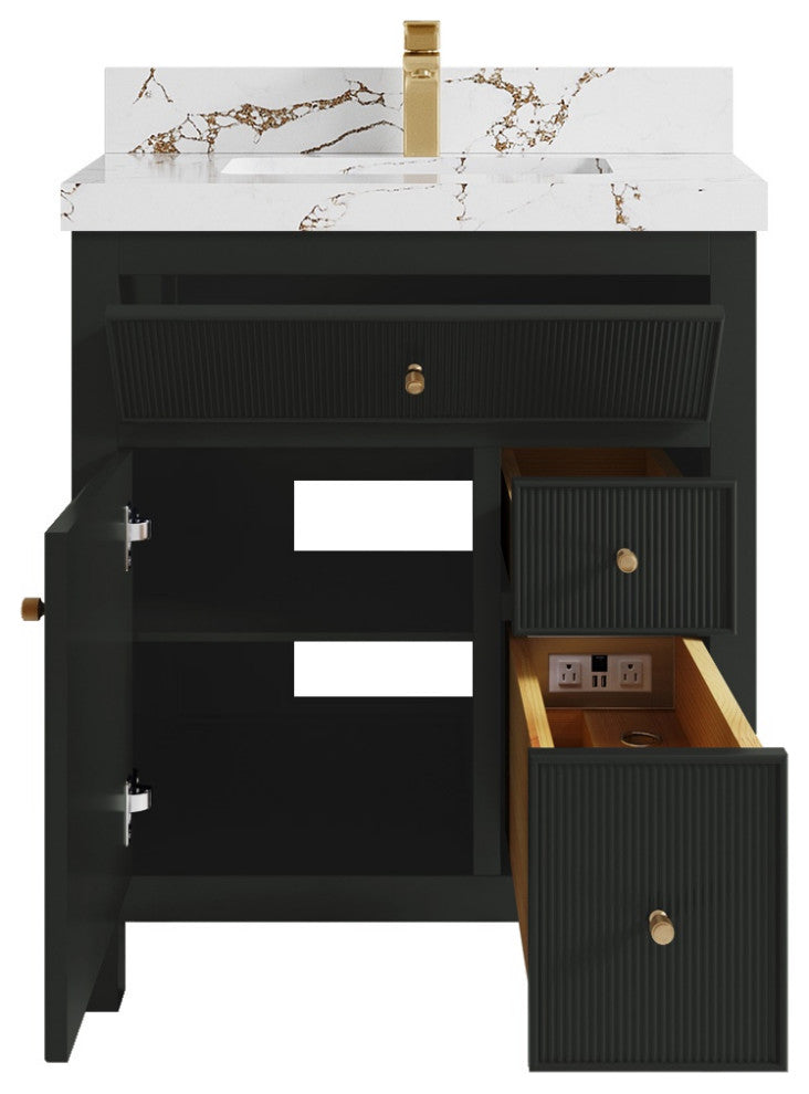 Sonoma 30" Single Sink Bath Vanity in Black Top, 2"  Viola Brown