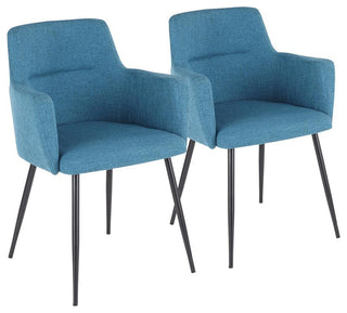 Andrew Contemporary Dining/Accent Chair in Black with Teal Fabric - Set of 2