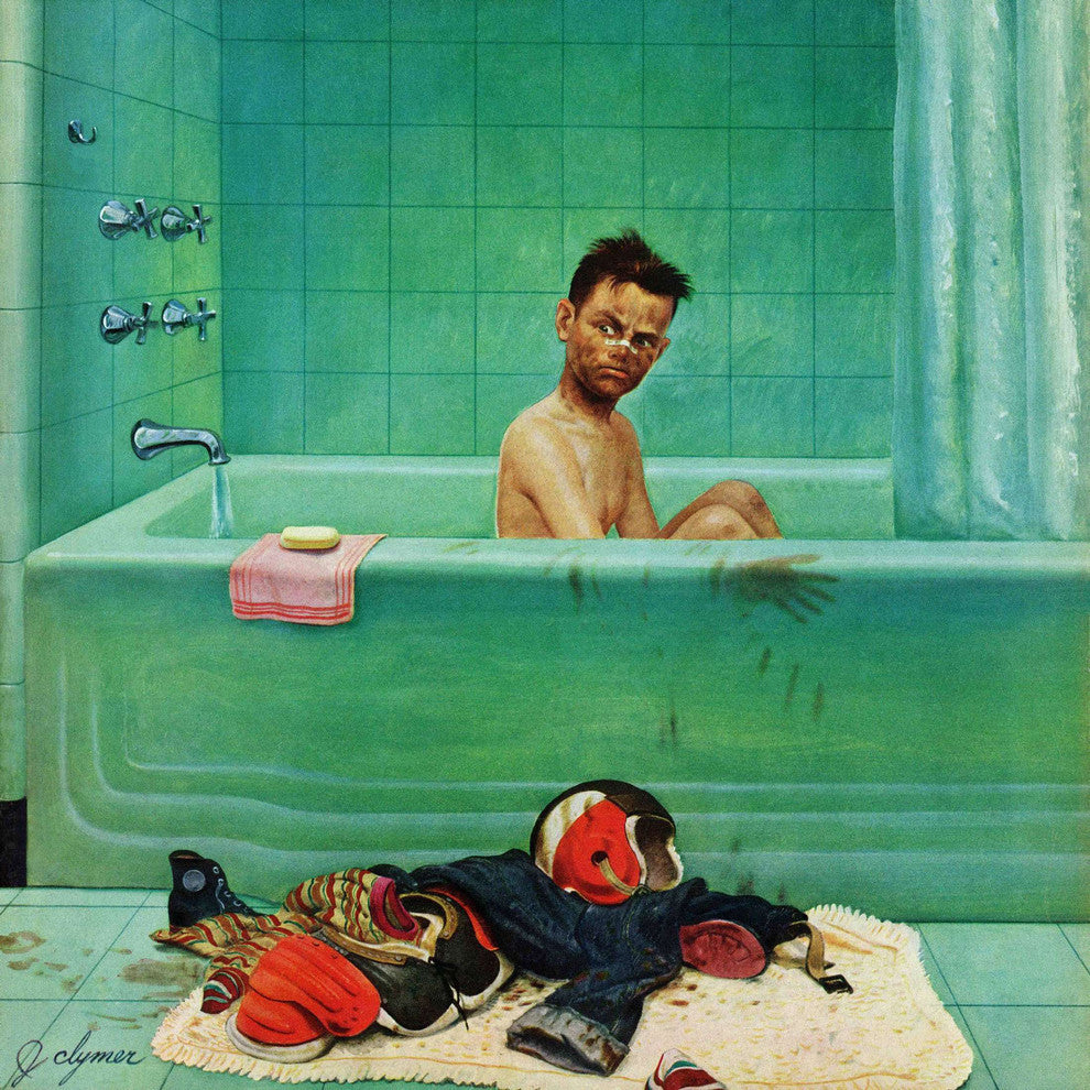 "Quarterback in the Tub" Painting Print on Canvas by John Clymer