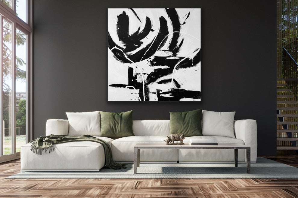 48x48" Original Large Modern Black white Minimal abstract art Ready wall art