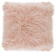 Poly Filled Mongolian Faux Fur Throw Pillow, 22"x22", Rose
