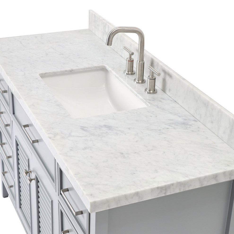 Kensington 55" Bath Vanity With Marble Top, Carrara White/White Basin