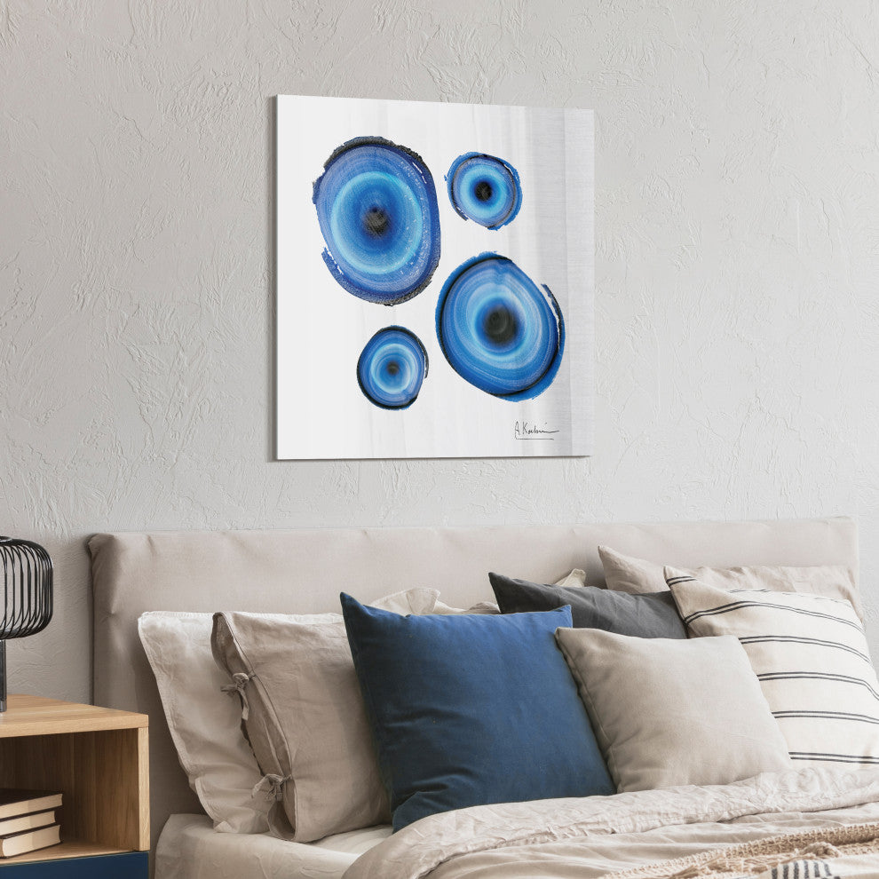 "Mineral Rings I" Abstract Wall Art Frameless Free Floating Tempered Glass Panel
