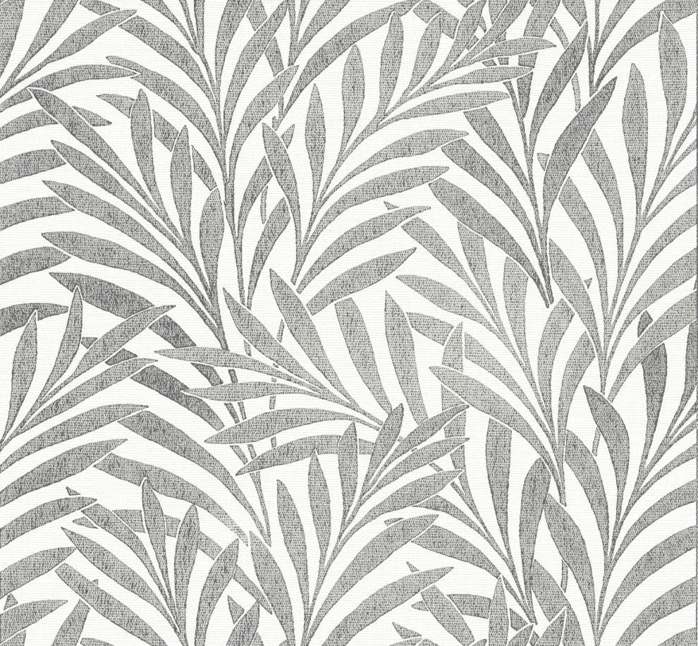Cream & Black Tea Leaves Stripe Wallpaper