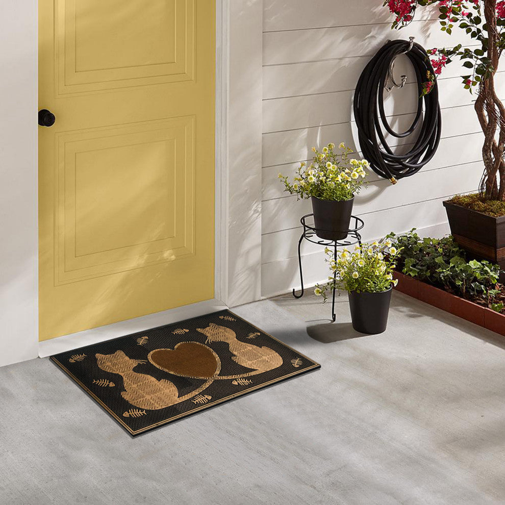 A1HC Rubber Twin Heart Cat Doormat, 18"X30"