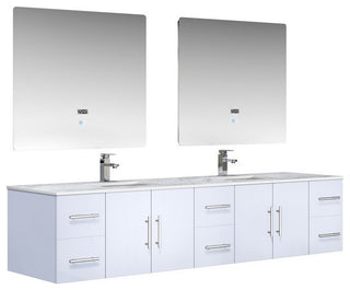 Geneva Transitional Glossy White 84" Double Vanity Set