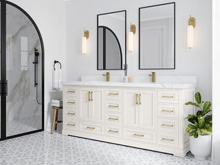 Boston 84" Double Sink Bath Vanity in Alabaster 2" Pearl Gray