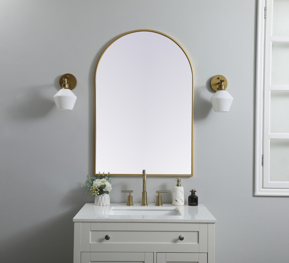 Metal Frame Arch Mirror 27X40 Inch, Brass