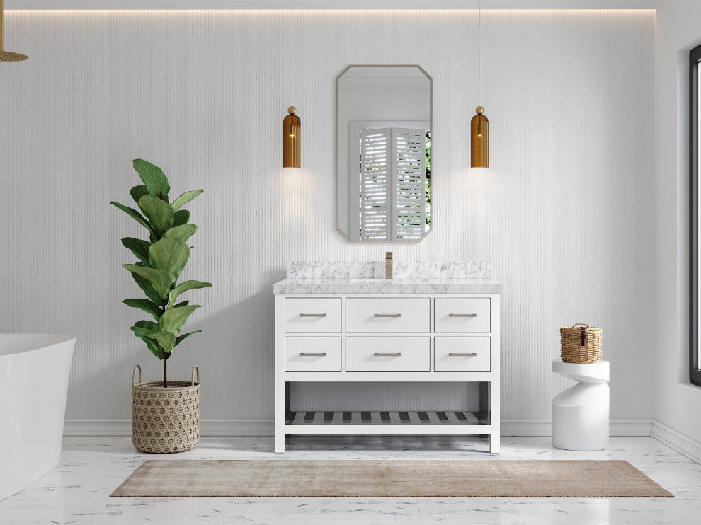 Parker 48 Single Sink Bath Vanity in White 2" Carrara Marble