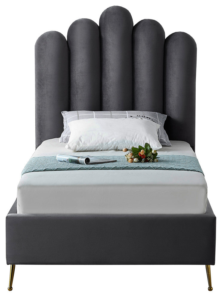 Lily Velvet Bed, Gray, Twin