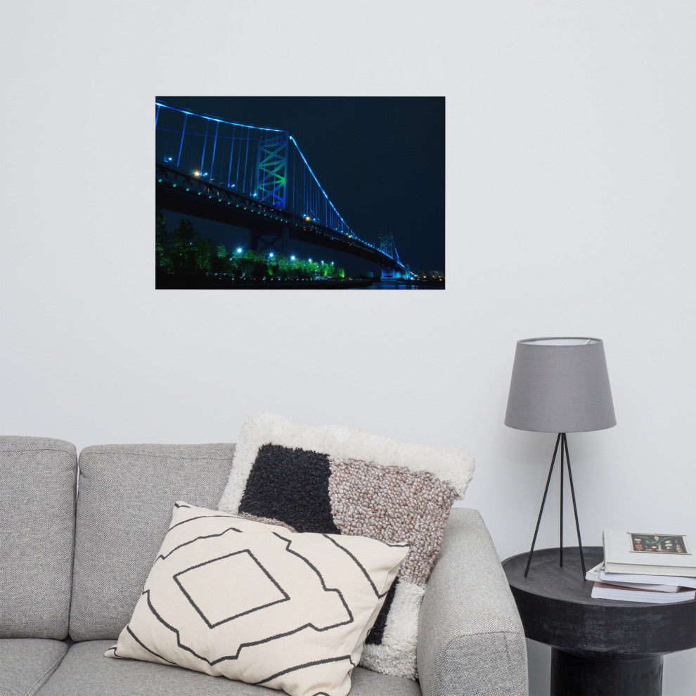 Ben Franklin Bridge Night Urban Landscape Photo Unframed Wall Art Print, 24" X 36"