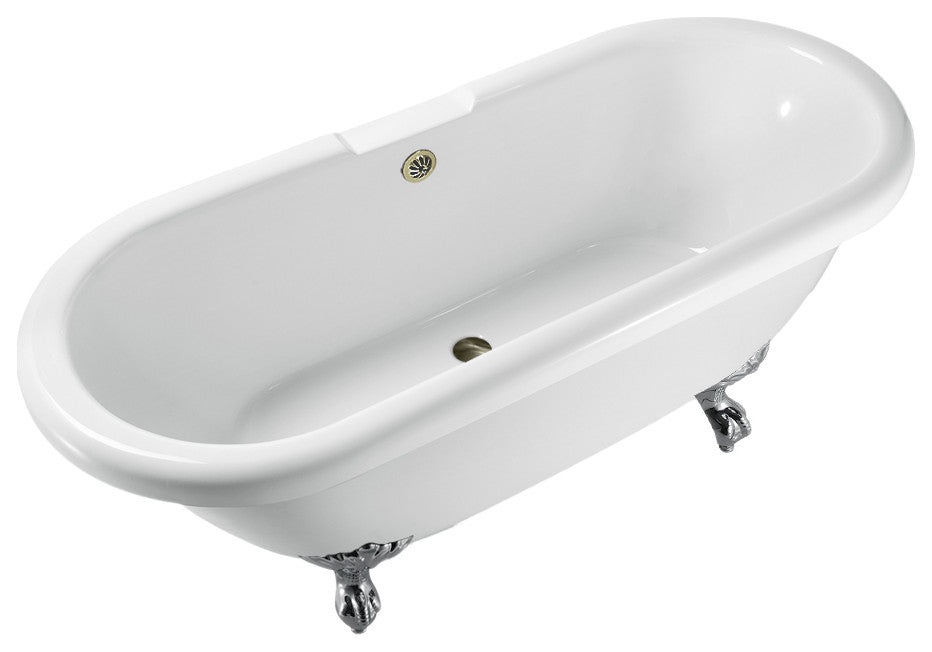 67" Streamline N1121CH-BNK Clawfoot Tub and Tray With External Drain