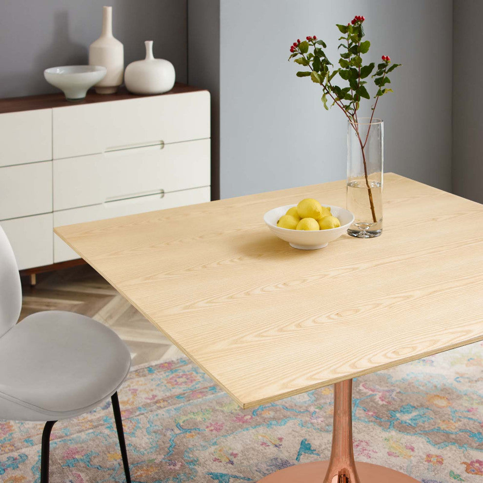 Dining Table, Square, Wood, Rose Gold Brown Natural, Modern, Bistro Restaurant