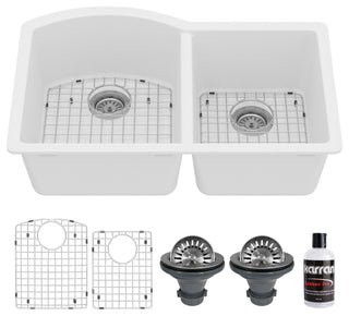 Karran Undermount Quartz 32" 60/40 Double Bowl Kitchen Sink Kit, White