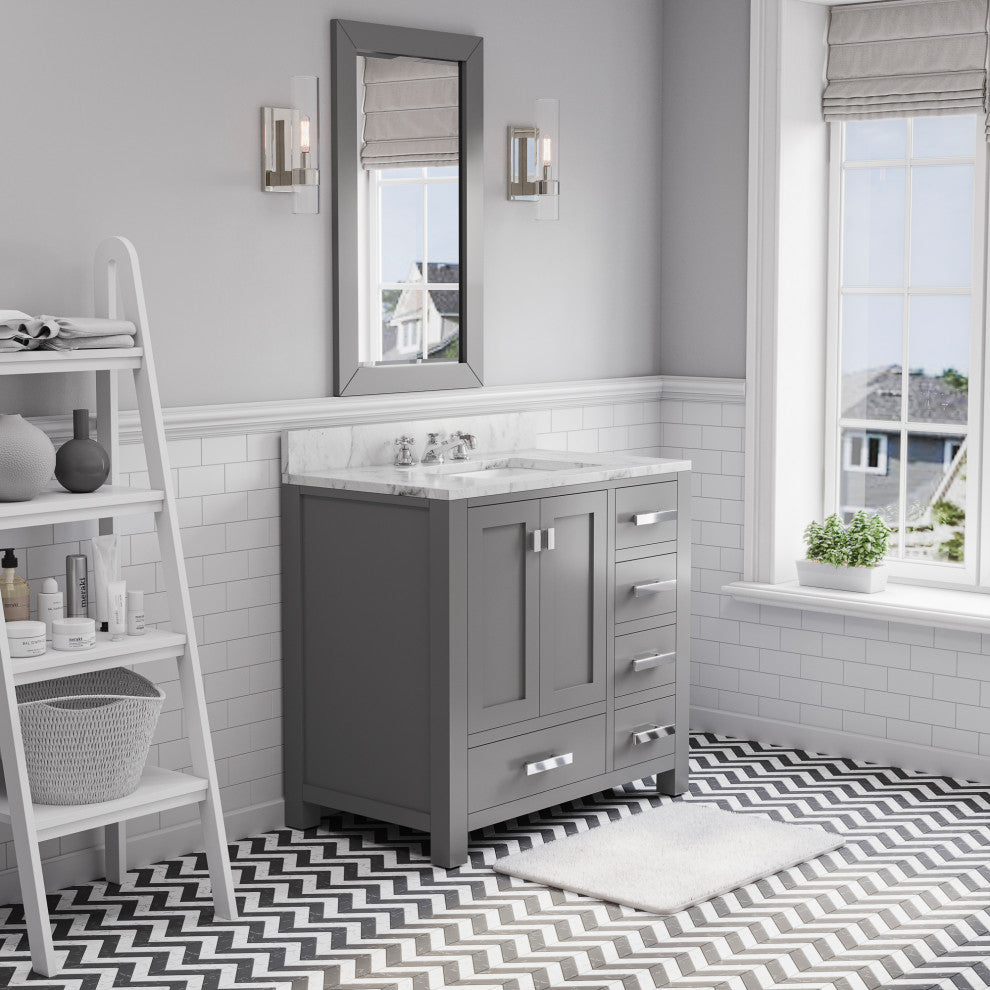 36" Wide Cashmere Gray Single Sink Bathroom Vanity, Faucet Included