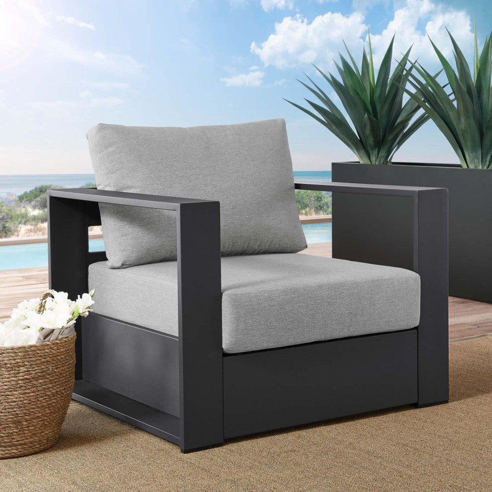 Lounge Chair Armchair, Gray, Aluminum, Modern, Outdoor Patio Hospitality