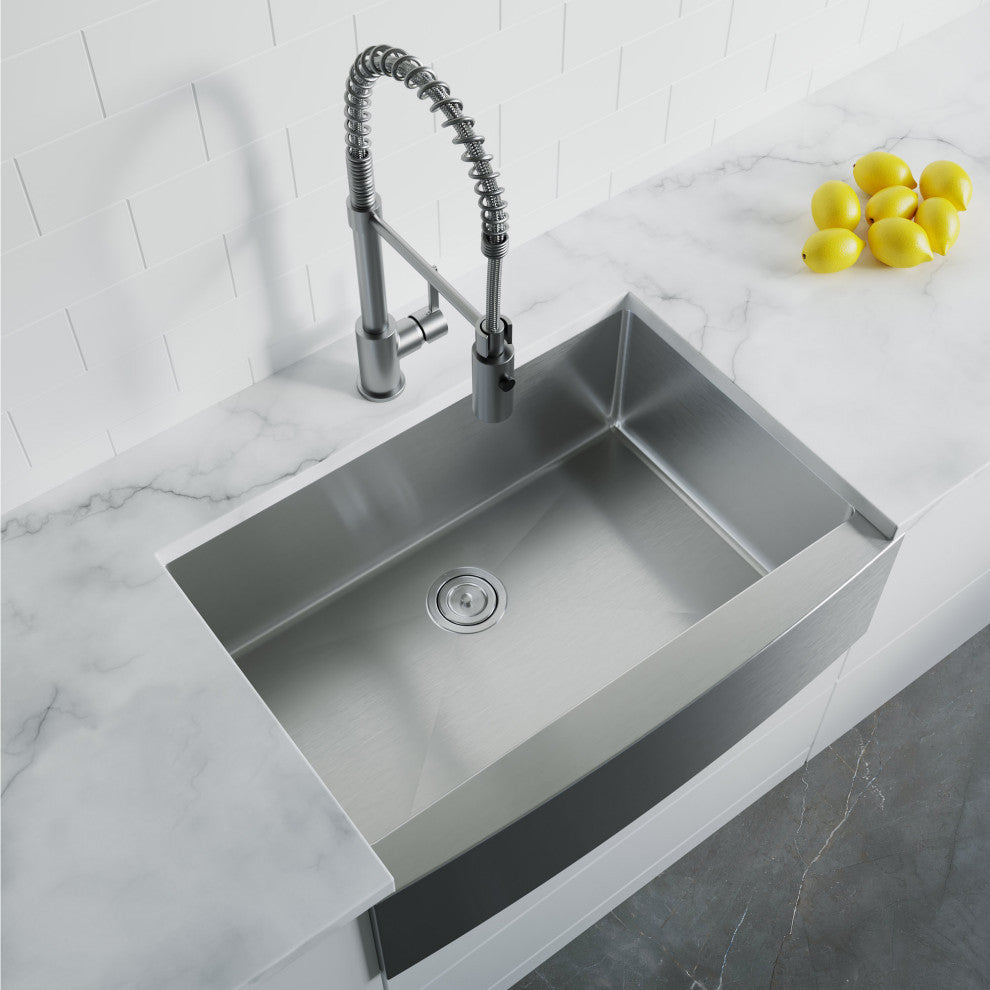 Dowell Apron Farmer Undermount Single Bowl Stainless Kitchen Sink - Small Radius, 27w X 16l X 9d