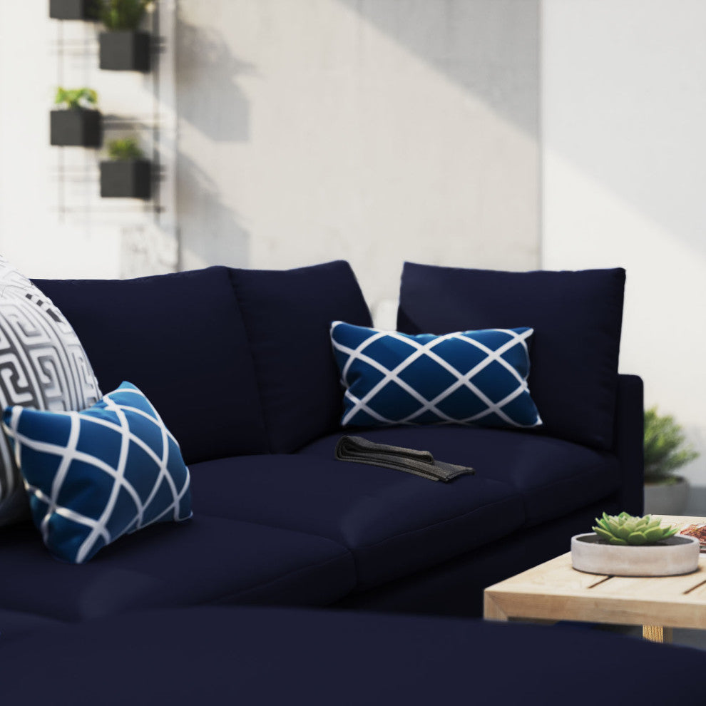 Modular Sectional Deep Sofa Chair Set, Sunbrella, Blue Navy, Outdoor Patio