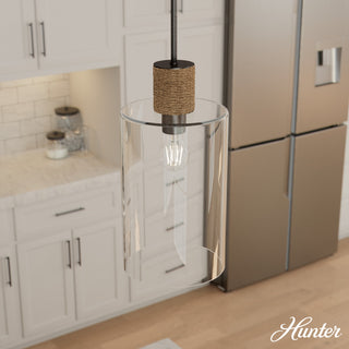 Vanning Noble Bronze and Natural Sisal Rope With Clear Glass 1 Light Pendant